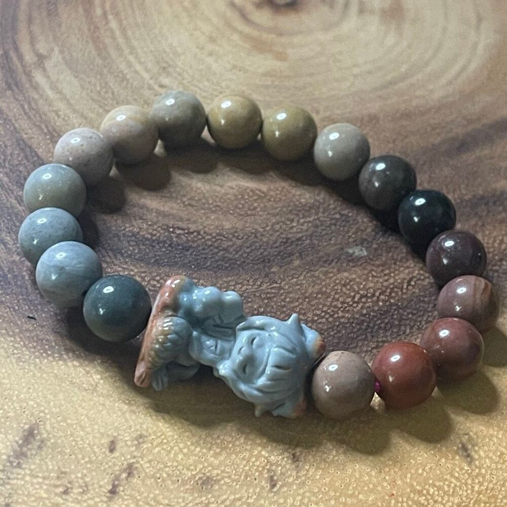 Alashan agate mermaid artisan handmade beaded beads stretch bracelet 6.5” colorf